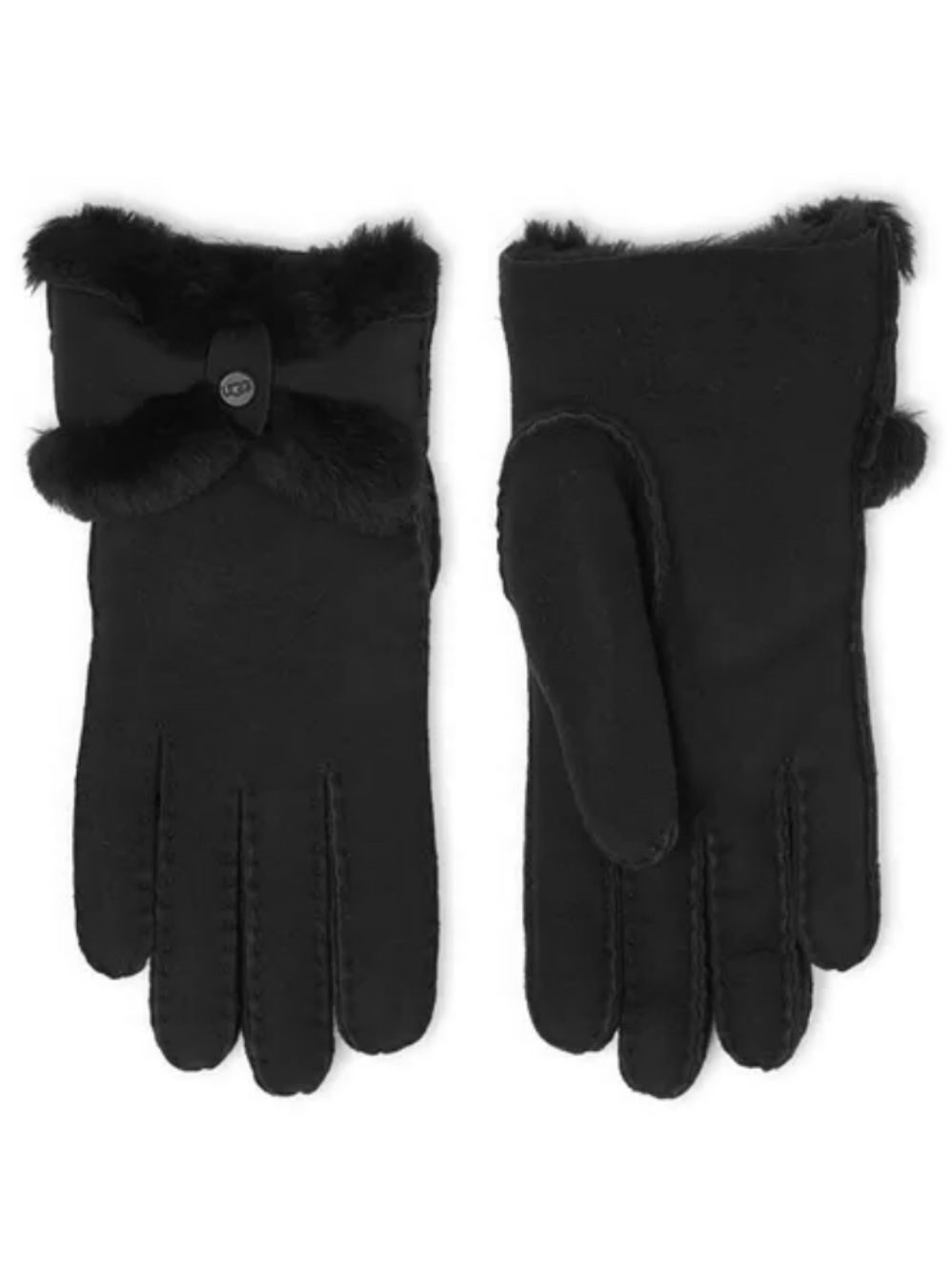 UGG Sheepskin Shearling Turned Bow Gloves - Black